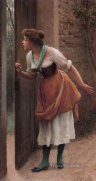Impresionismo Painting - von The Eavesdropper dama Eugene de Blaas hermosa mujer dama